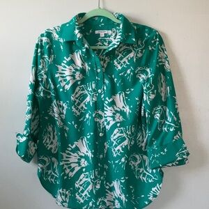 Chico's Green and White Blouse